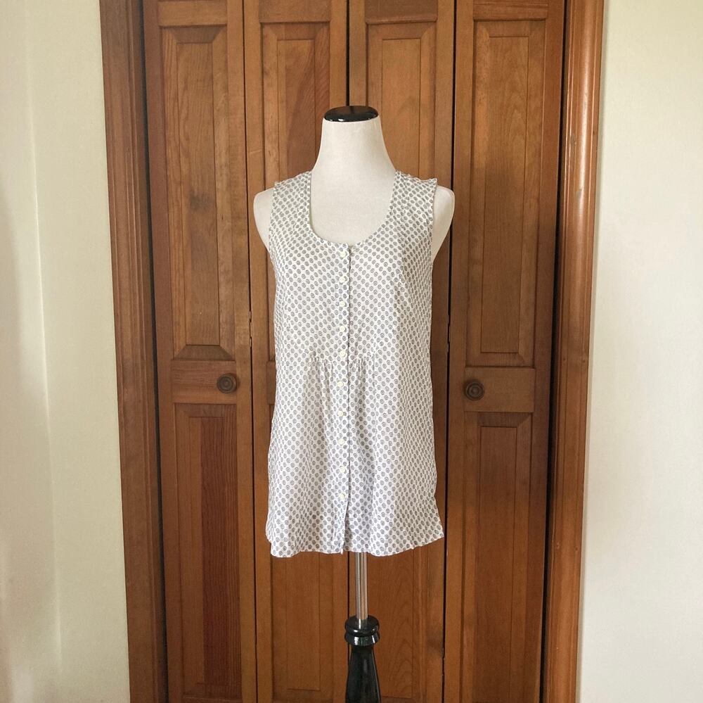 Banana Republic White & Blue Cotton Buttondown Top, Size S